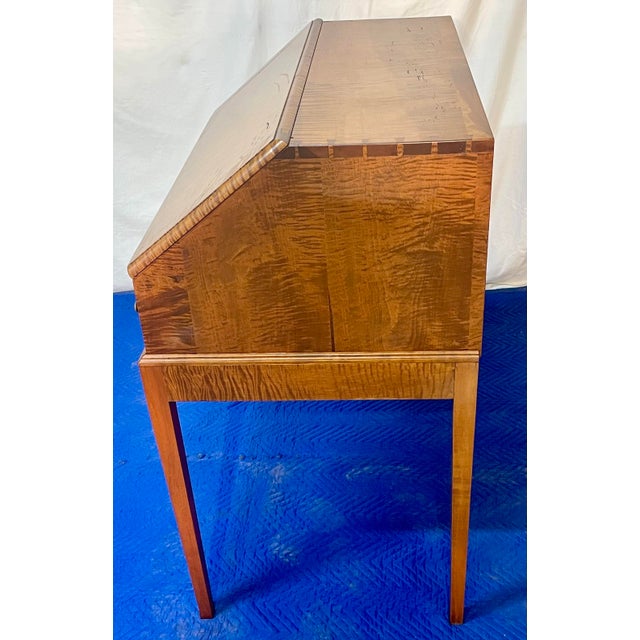 American Tiger Maple Bench Made Drop Front Secretary Desk on Frame Late 20th Century For Sale - Image 3 of 18