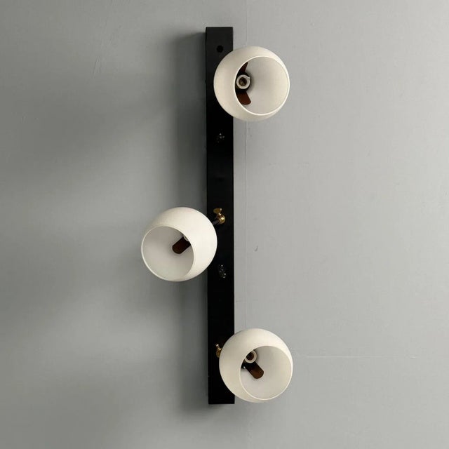 Mid-Century Modern Italian Mid-Century Modern, Three Light Wall Sconce, Painted Metal, Glass, 1950s For Sale - Image 3 of 10