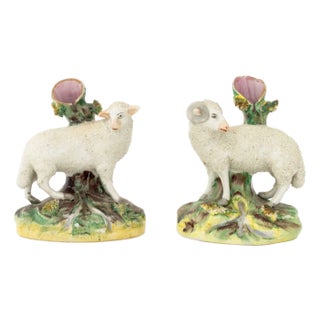 Staffordshire Creamware Sheep Spill Vases, Pair For Sale