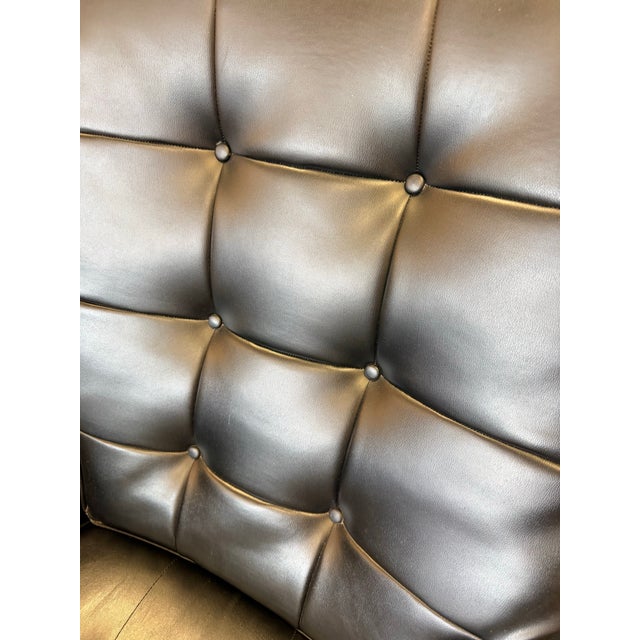 Black Mid Century Modern Attributed Heywood Wakefield Naugahyde Swivel Lounge Chair With Ottoman Model 710d 1960’s For Sale - Image 8 of 11