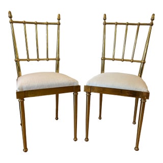 Italian 1950s Chiavari Solid Brass Chairs With Acorn Finials a Pair For Sale
