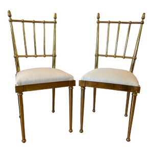 Italian 1950s Chiavari Solid Brass Chairs With Acorn Finials a Pair
