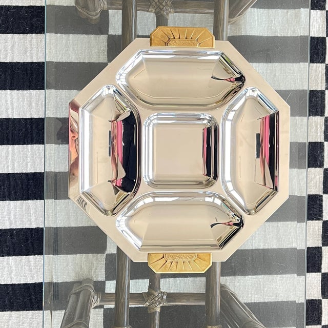 Chrome 1980s Art Deco Jean Couzon Orfevre Divided Tray For Sale - Image 8 of 9