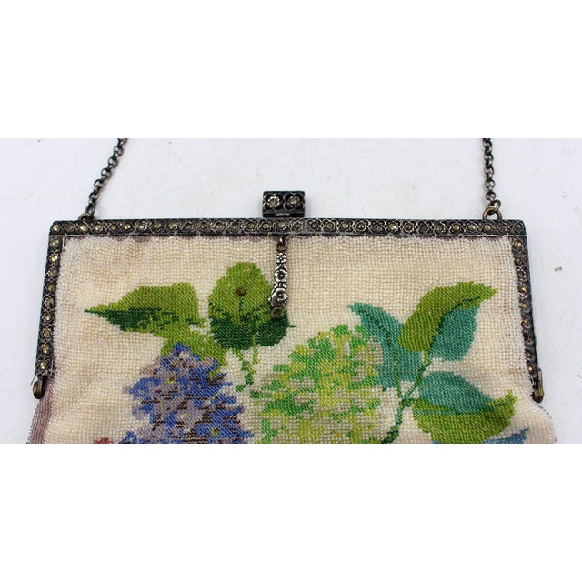 Art Deco Circa 1920s Micro-Beaded Floral Tapestry Purse For Sale - Image 3 of 6