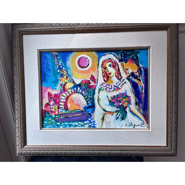 1990s Framed Zamy Steynovitz Hand-Embellished Serigraph "Wedding Vows by the River" - Ed. 91/150 For Sale - Image 4 of 7