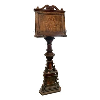 Antique European Carved & Polychrome Wood Ecclesiastical Lectern With Ihs Christogram For Sale