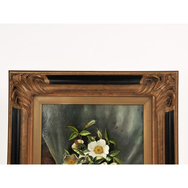 Antique Oil Painting Signed Artist's Study of Cherokee Roses in a Glass For Sale - Image 17 of 18