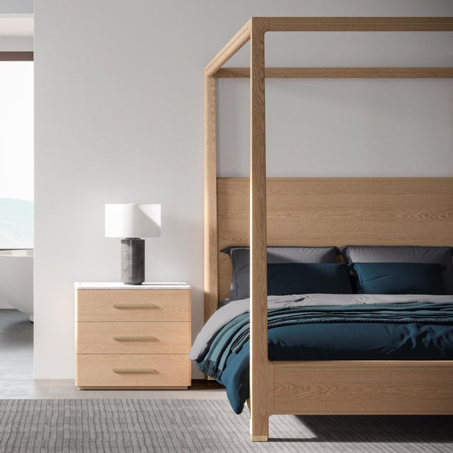 Case & Canvas "Angelo" King Sized Canopy Bed in Natural Oak With Brass Accents For Sale - Image 9 of 13
