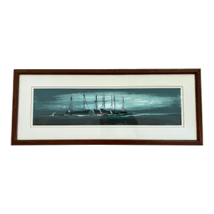 Mid 20th Century Modernist Nautical Seascape Print, Framed