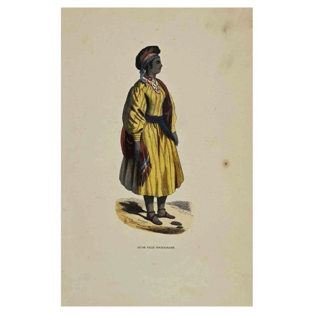 Auguste Wahlen, Jeune Fille Socknanaise, Lithograph, 1844 For Sale