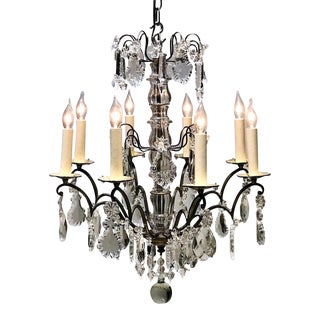 Louis XV Style 8-Light Brass & Crystal Chandelier, France, Circa:1900 For Sale