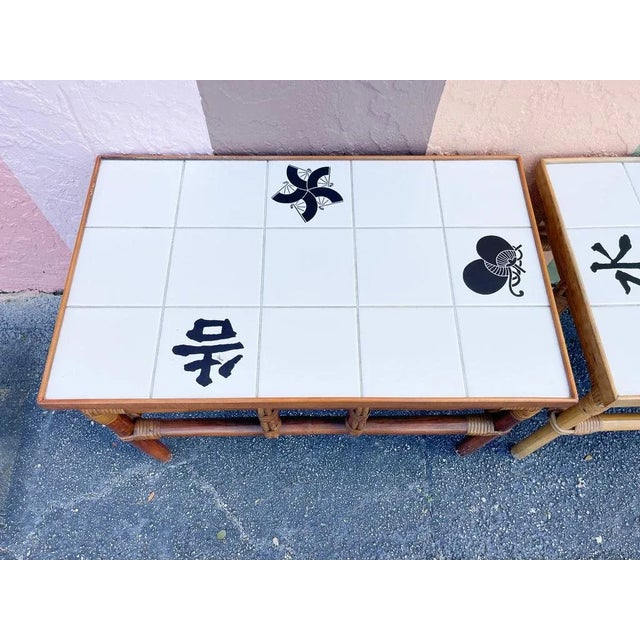 1970s Palm Beach Regency Tile Top Side Tables - a Pair For Sale - Image 4 of 7