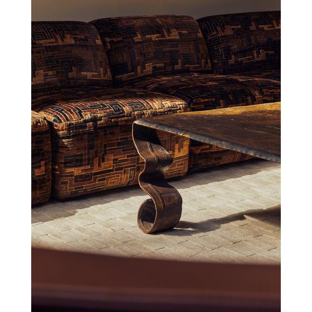 Metal French Brutalist Iron + Gold Leaf Coffee Table Attributed to Jean-Jacques Argueyrolles For Sale - Image 7 of 11