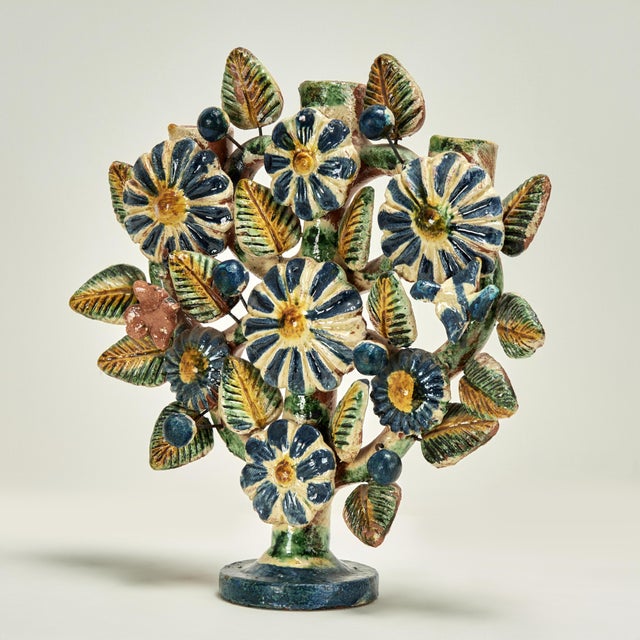 Spanish Antique Spanish Terra Cotta Candelabra With Flowers For Sale - Image 3 of 11