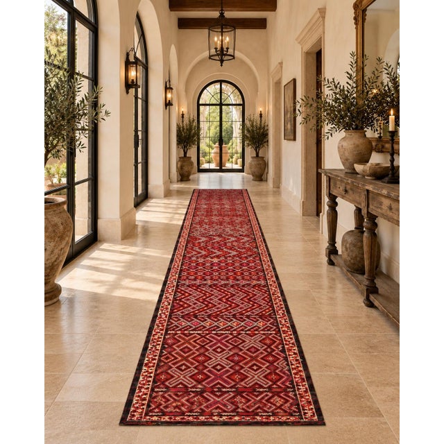 Tribal Vintage Moroccan Tuareg Tribal Runner Rug, Geometric Wool and Cotton, 1950s For Sale - Image 3 of 14