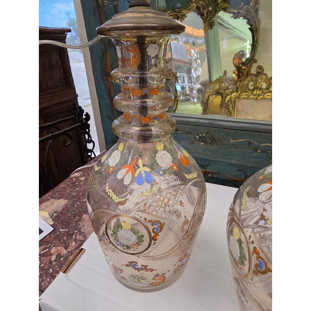 Boho Chic Antique Bohemian Glass Decanter Lamps - a Pair For Sale - Image 3 of 6
