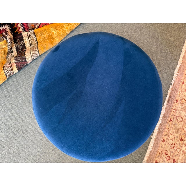 Contemporary West Elm Drum Shaped Storage Ottoman, Sapphire For Sale - Image 3 of 12
