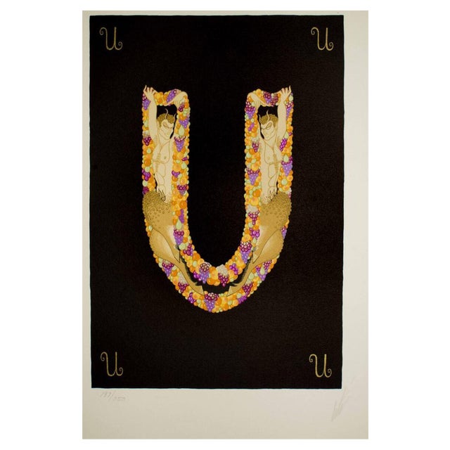 Erté, Letter U, Lithograph and Screen Print, 1950 For Sale