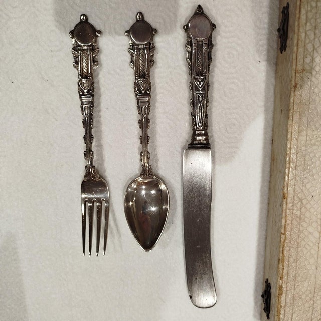Gothic-Style Silver Cutlery with Case, 1800s, Set of 4 For Sale - Image 9 of 12