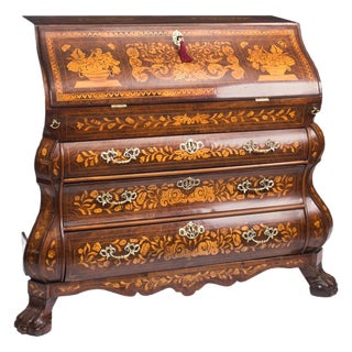 18th Century Dutch Burr Walnut Floral Marquetry Bureau For Sale