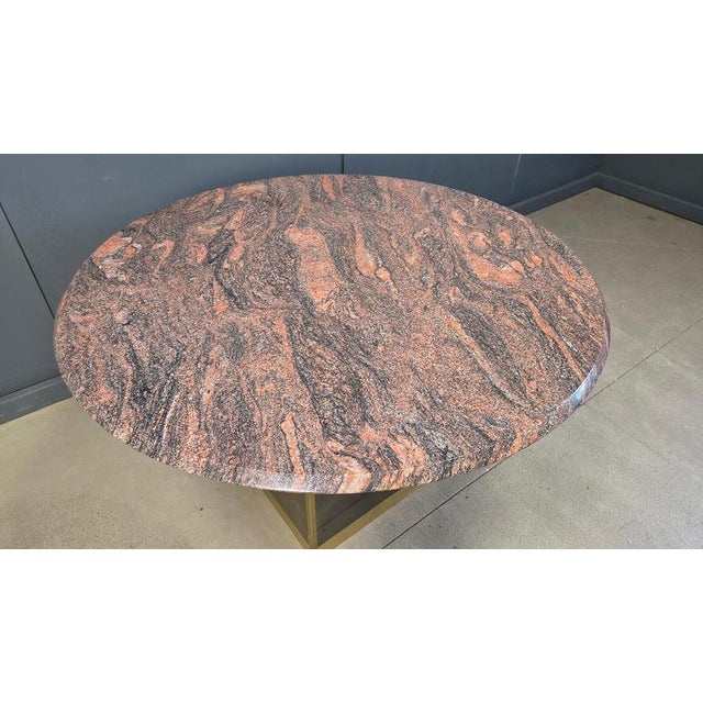 Hollywood Regency Vintage Round Granite and Brass Center Table attributed to Belogchrom, 1970s For Sale - Image 3 of 18