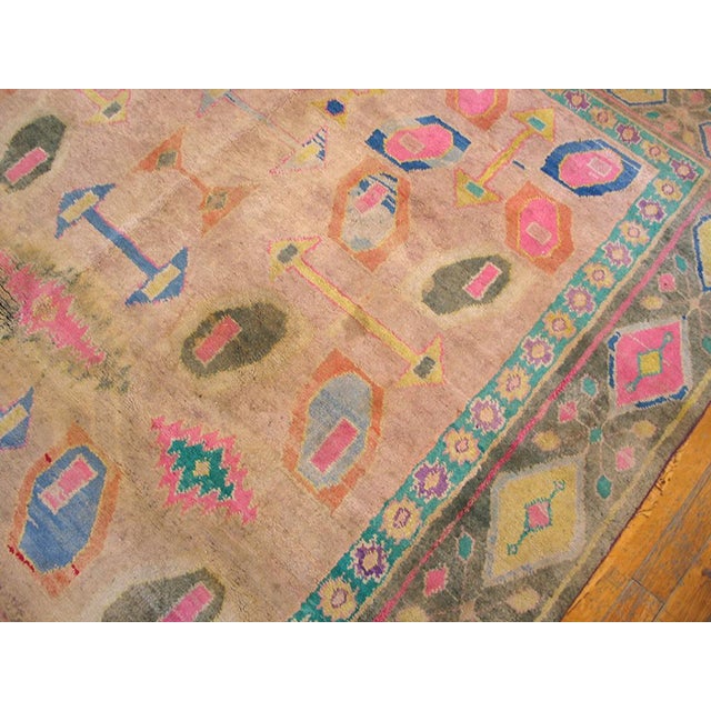Indian 1930s Beige Geometric Tribal Antique Indian Cotton Agra Rug 6'2" X 8' Handknotted Wool Carpet For Sale - Image 3 of 6