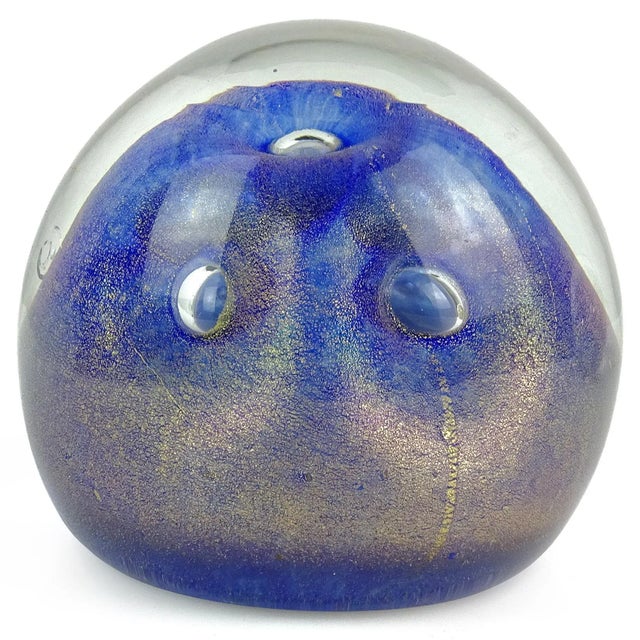 Mid-Century Modern Vintage Barbini Murano Red Blue Gold Flecks Italian Art Glass Mid Century Paperweights - Set of 3 For Sale - Image 3 of 7