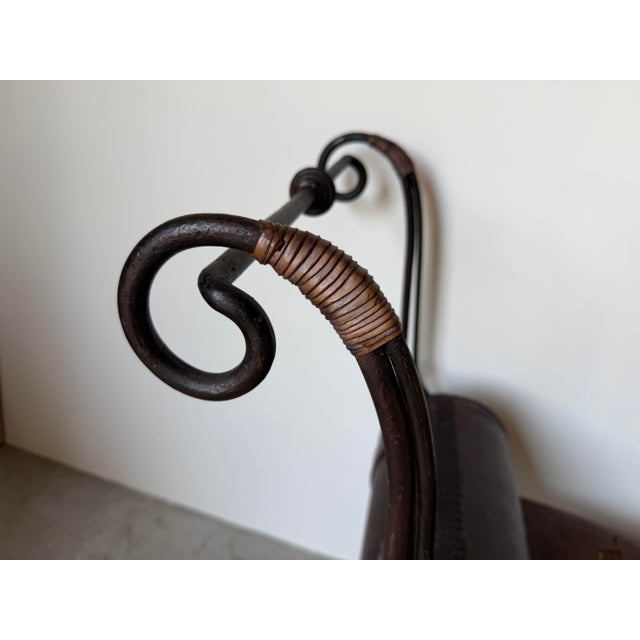 Vintage Rustic Wrought Iron & Leather Scroll Bench For Sale - Image 10 of 16