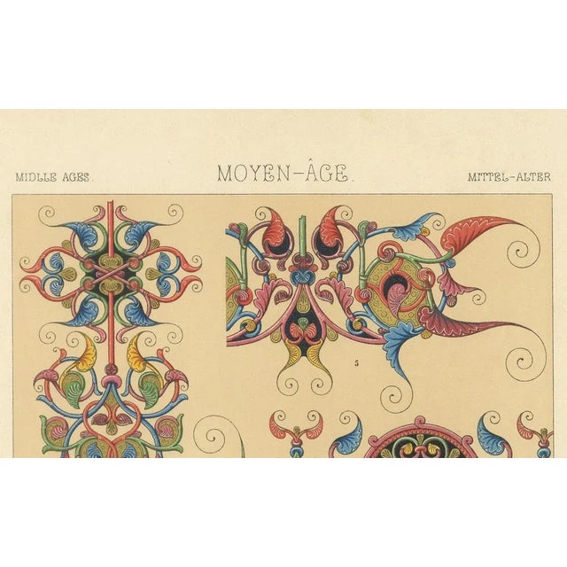 After Racinet, Gothic Illumination-Inspired Ornament Middle Ages Decorative Designs, 1869, Print For Sale - Image 3 of 10