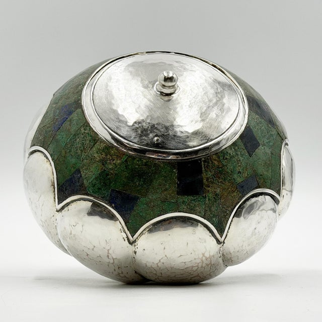 Los Castillo Taxco Silver Plate & Malachite Lidded Bowl, Mexico 1960s For Sale In Los Angeles - Image 6 of 18