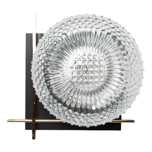Wall Light in Black Metal, Glass and Golden Brass, 1960 For Sale