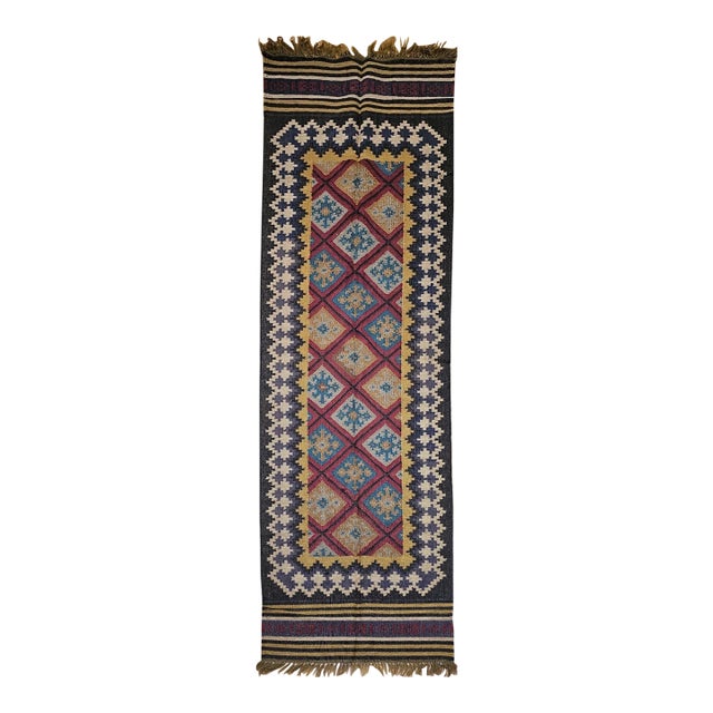 Vintage Turkish Tribal Runner, Flat-Woven Wool, Allover Geometric Patterns, 3’ x 10’ For Sale