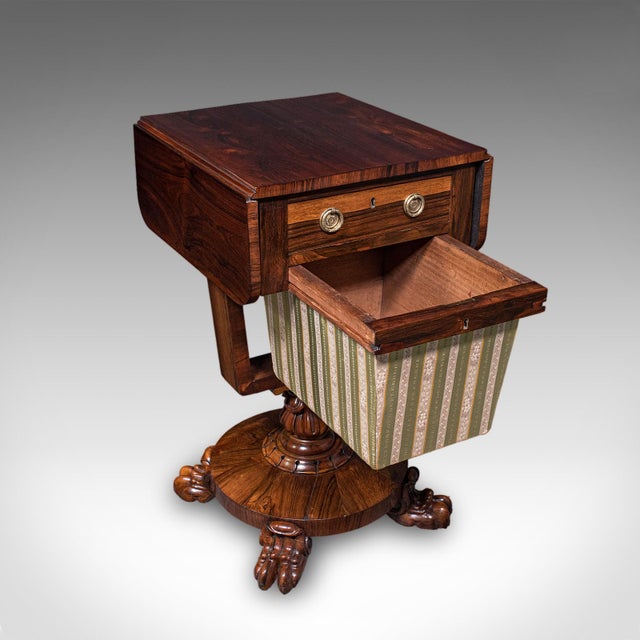 William IV Antique Ladies Hobby Table, English, Drop Leaf, Sewing, Parlour, William IV For Sale - Image 3 of 12