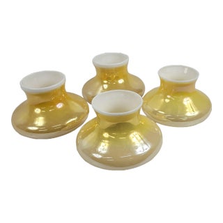 Set of 4 1930s Vintage Original Art Deco Ceiling Light Chandelier Peach Gold Glass Custard Cup Shades For Sale