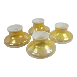 Set of 4 1930s Vintage Original Art Deco Ceiling Light Chandelier Peach Gold Glass Custard Cup Shades