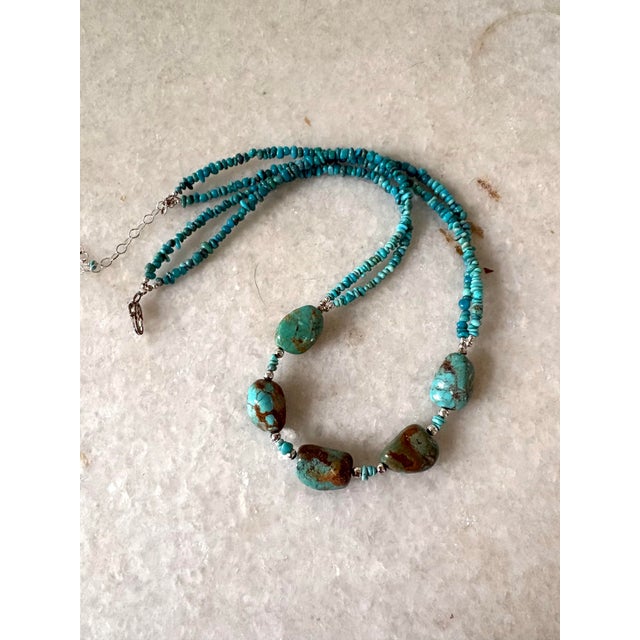 Boho Chic Vintage Turquoise Beaded Necklace For Sale - Image 3 of 4