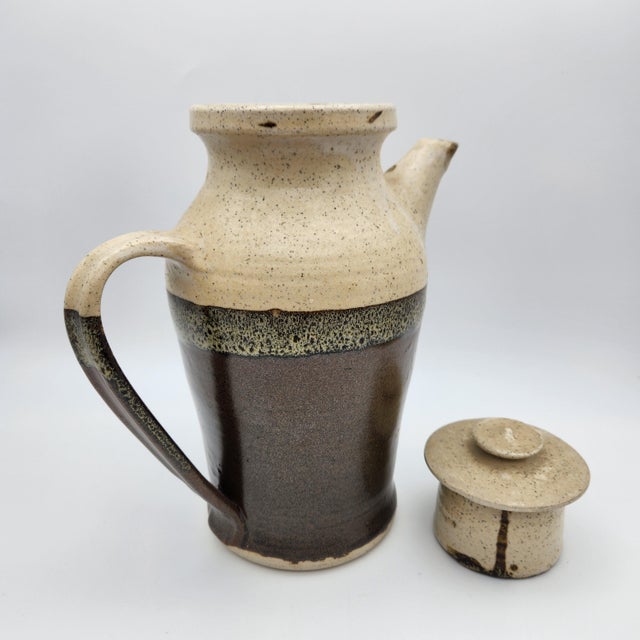 Studio Pottery Vintage Studio Pottery Tall Pitcher with Lid For Sale - Image 4 of 10
