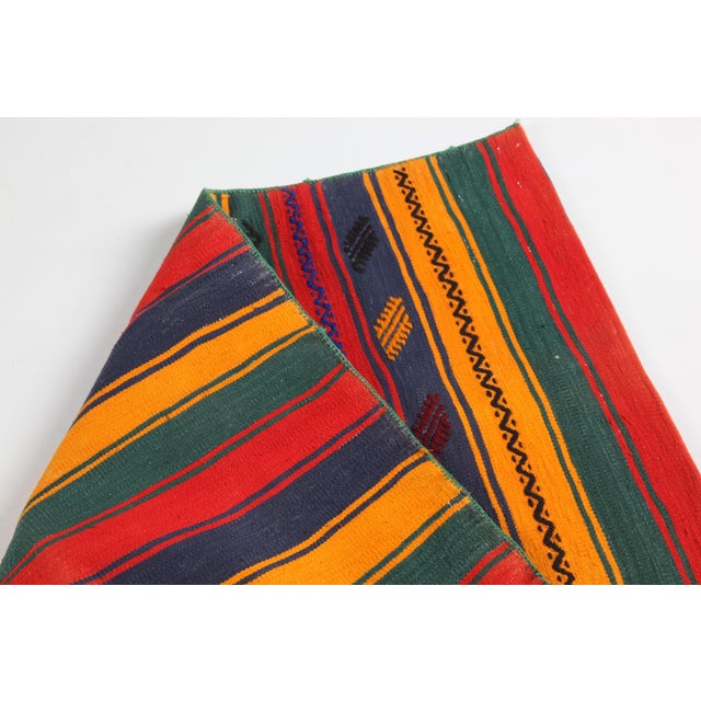 1960s Vintage Handmade Flat Weave Striped Saddlebag Rug - 2′5″ × 3′6″ For Sale - Image 10 of 11