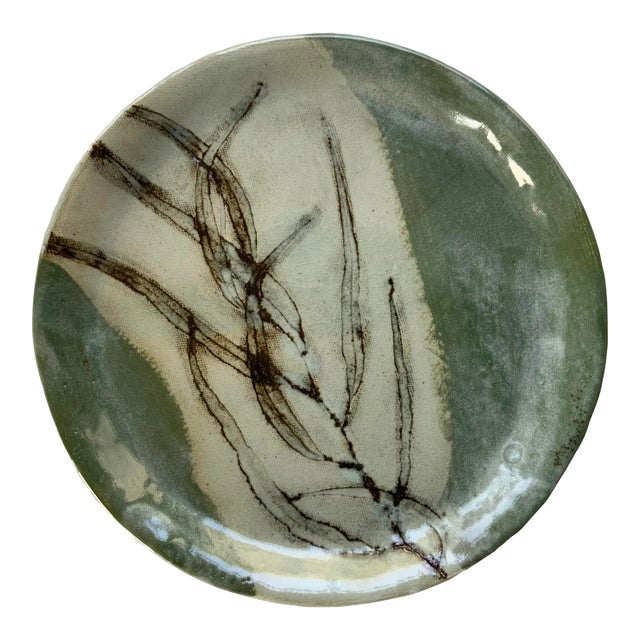 Studio Pottery Plate With Eucalyptus Leaf Embossing For Sale