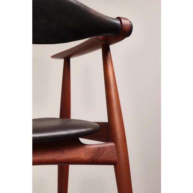 Wood Model CH-34 Armchair in Teak & Black Leather from Hans J. Wegner, 1950s For Sale - Image 7 of 18