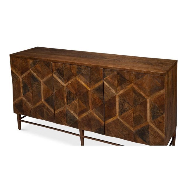 Brown Geometric Parquetry Sideboard in Honey Brown For Sale - Image 8 of 12