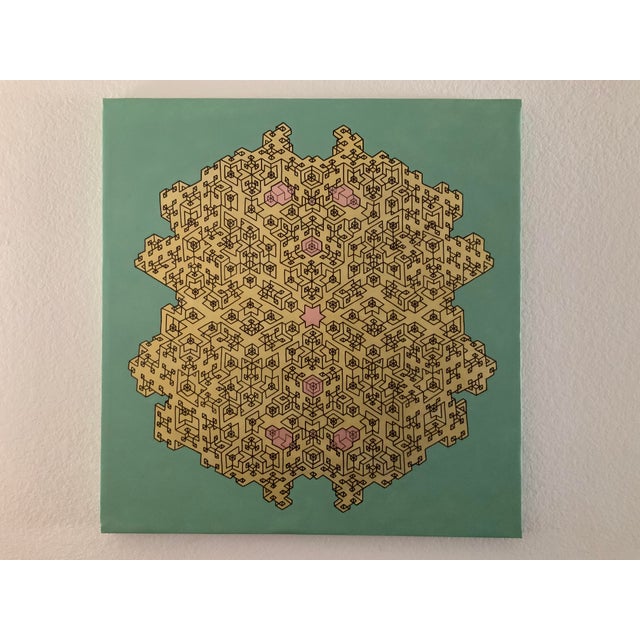 Pareidolia Labyrinth Origami Fractal Face Optical Illusion Canvas Painting, Anthropomorphic Geometry For Sale - Image 10 of 10