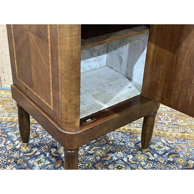 Nightstand in Marquetry and White Marble, Early 20th Century For Sale - Image 6 of 10