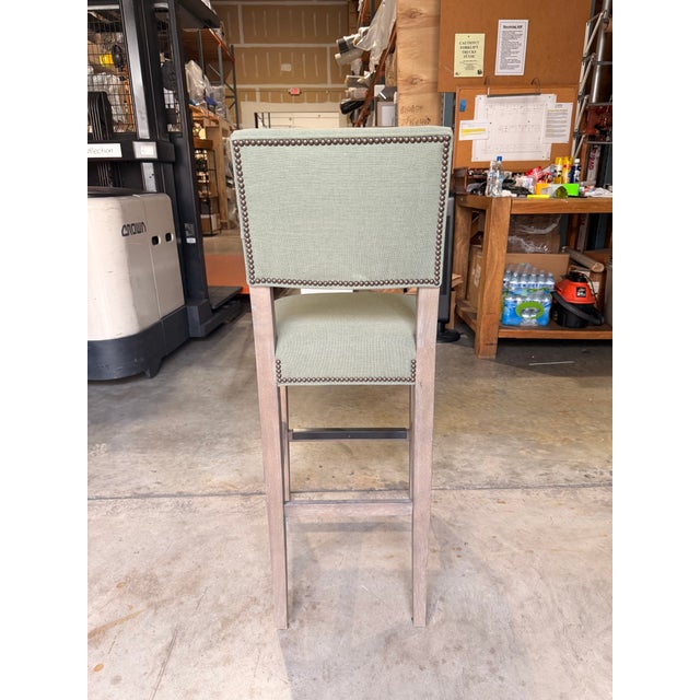 Bernhardt Bernhardt Bar Stool With Light Wood Legs and Pale Green Fabric For Sale - Image 4 of 5