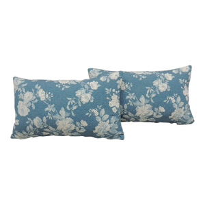 Blue and White Floral Decorative Lumbar Pillows From Portugal - Set of 2