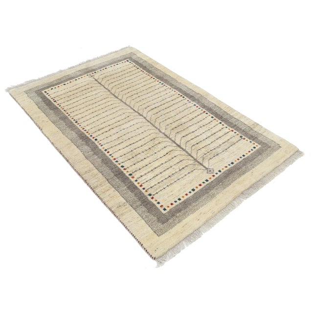 Modern Pasargad Ivory Color Fine Hand Knotted Persian Gabbeh Rug For Sale - Image 3 of 4