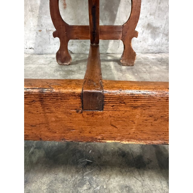 Brown 17th/18th C Italian Tuscan Walnut Trestle Table Drawer Primitive Antique For Sale - Image 8 of 16