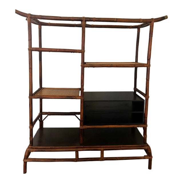1950s Ficks Reed Rattan Etagere/Bookcase From the Far Horizons Collection by John Wisner For Sale