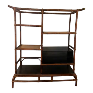 1950s Ficks Reed Rattan Etagere/Bookcase From the Far Horizons Collection by John Wisner