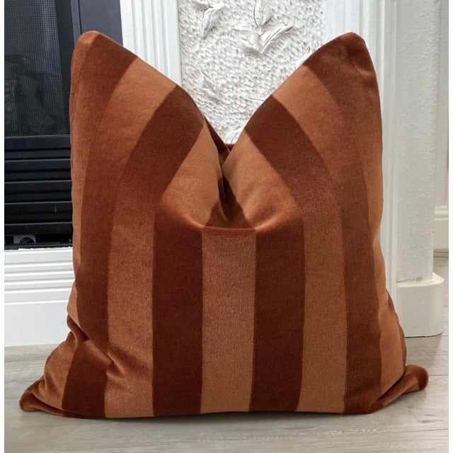 Art Deco Tone on Tone Stripe Sienna Mohair 22" Pillows - a Pair For Sale - Image 3 of 4